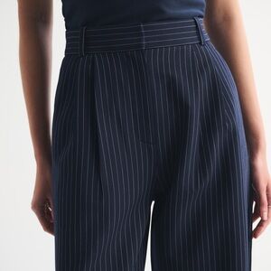 Abercrombie & Fitch Tailored Navy Pinstripe Brushed Wide Leg Pants